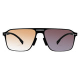 Men double bridge photochromic sunglasses matte black metal frame champagne photochromic lens, 21.1g ultra‑light no‑screw spring hinge no‑pinch fit