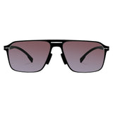 Men double bridge photochromic sunglasses matte black metal frame champagne photochromic lens, 21.1g ultra‑light no‑screw spring hinge no‑pinch fit