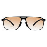 Men double bridge photochromic sunglasses matte black metal frame champagne photochromic lens, 21.1g ultra‑light no‑screw spring hinge no‑pinch fit