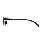 Men double bridge photochromic sunglasses matte black metal frame champagne photochromic lens, 21.1g ultra‑light no‑screw spring hinge no‑pinch fit
