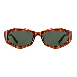 Classic tortoiseshell oval frame sunglasses with metal temples, green non-polarized lens