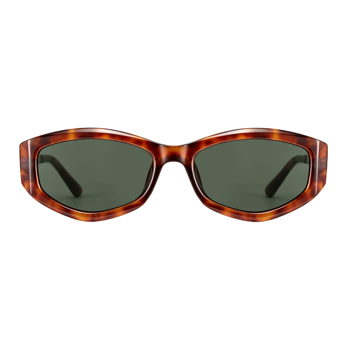 Classic tortoiseshell oval frame sunglasses with metal temples, green non-polarized lens