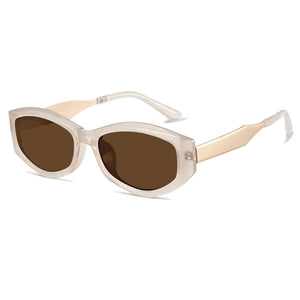 Crystal pink transparent oval PC frame with tea tone lens and matte gold temples