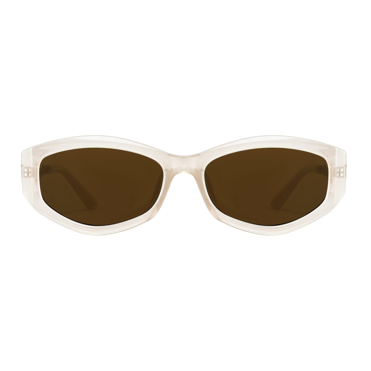 Crystal pink transparent oval PC frame with tea tone lens and matte gold temples