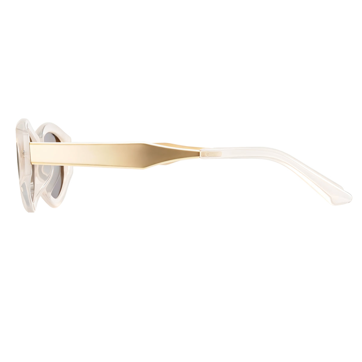 Crystal pink transparent oval PC frame with tea tone lens and matte gold temples