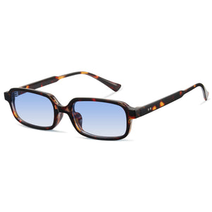 Tortoise square sunglasses, blue-white two-tone lens, non-polarized PC frame