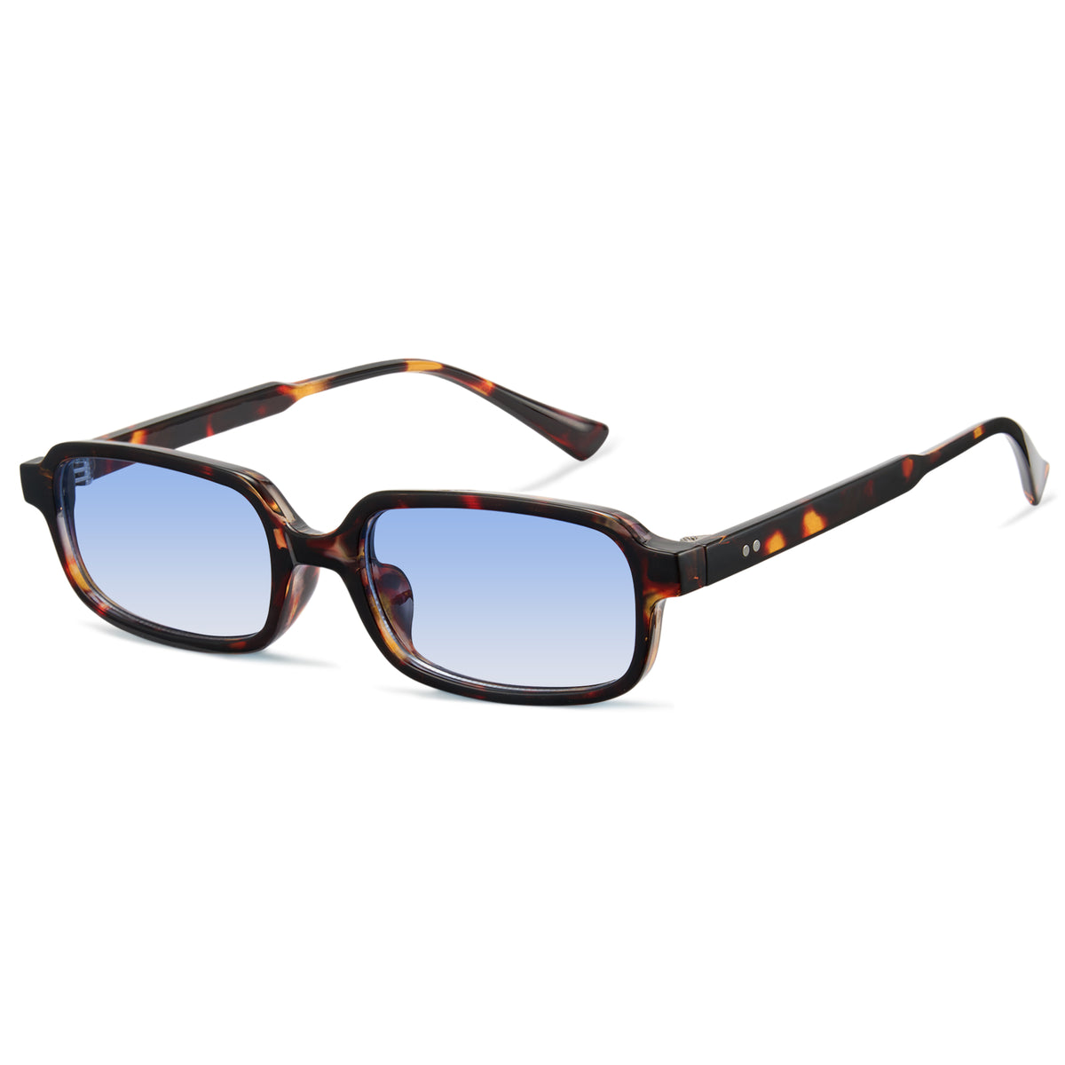 Tortoise square sunglasses, blue-white two-tone lens, non-polarized PC frame