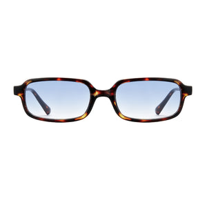 Tortoise square sunglasses, blue-white two-tone lens, non-polarized PC frame