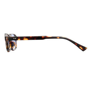 Tortoise square sunglasses, blue-white two-tone lens, non-polarized PC frame