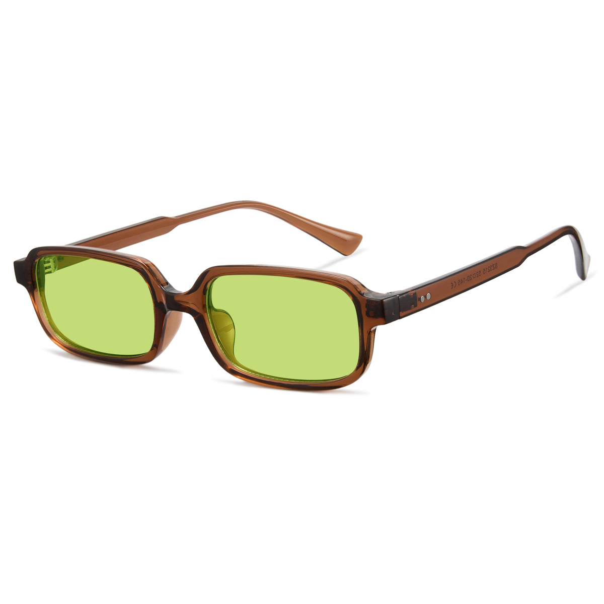 Transparent tea square sunglasses, green non-polarized lens, PC fashion shades