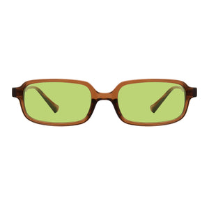 Transparent tea square sunglasses, green non-polarized lens, PC fashion shades