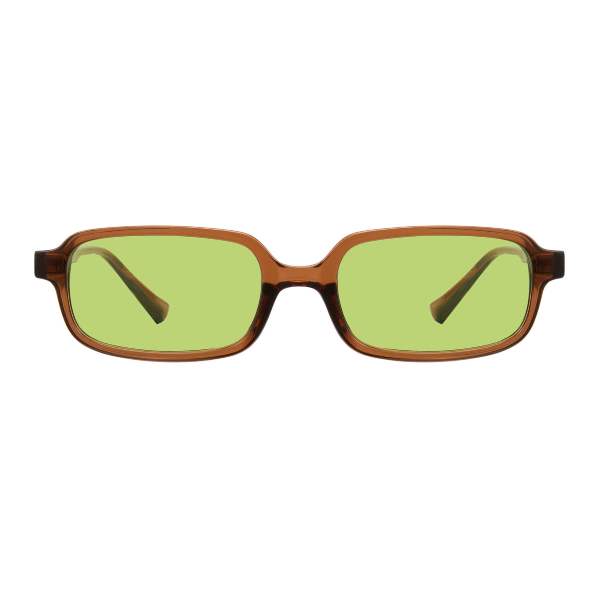 Transparent tea square sunglasses, green non-polarized lens, PC fashion shades