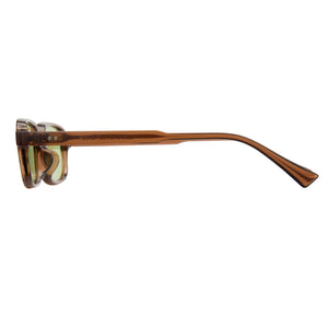 Transparent tea square sunglasses, green non-polarized lens, PC fashion shades