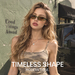 Transparent green-tea square sunglasses, tea lens, non-polarized shades