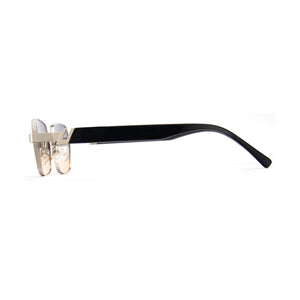 Silver square sunglasses, two-tone lens, bold brow, thick cut temple, non-polarized