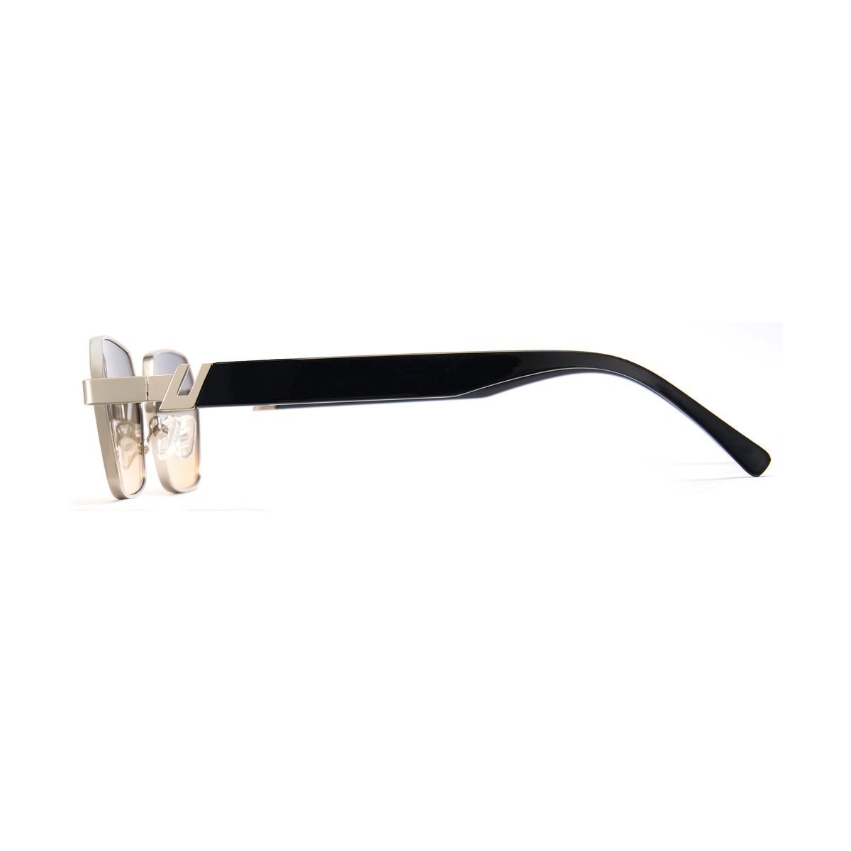Silver square sunglasses, two-tone lens, bold brow, thick cut temple, non-polarized