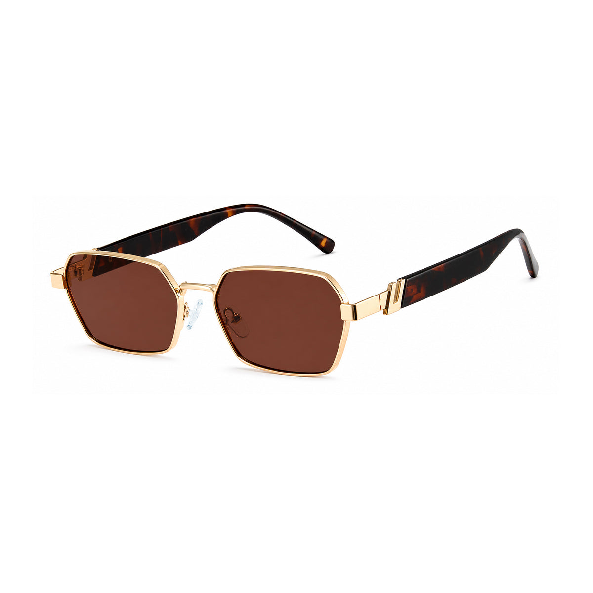 Gold square metal sunglasses, bold browline, tea lens, thick temple ends, retro shades Main image