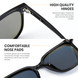Black sunglasses with highlighted hinges and nose pads on a white background