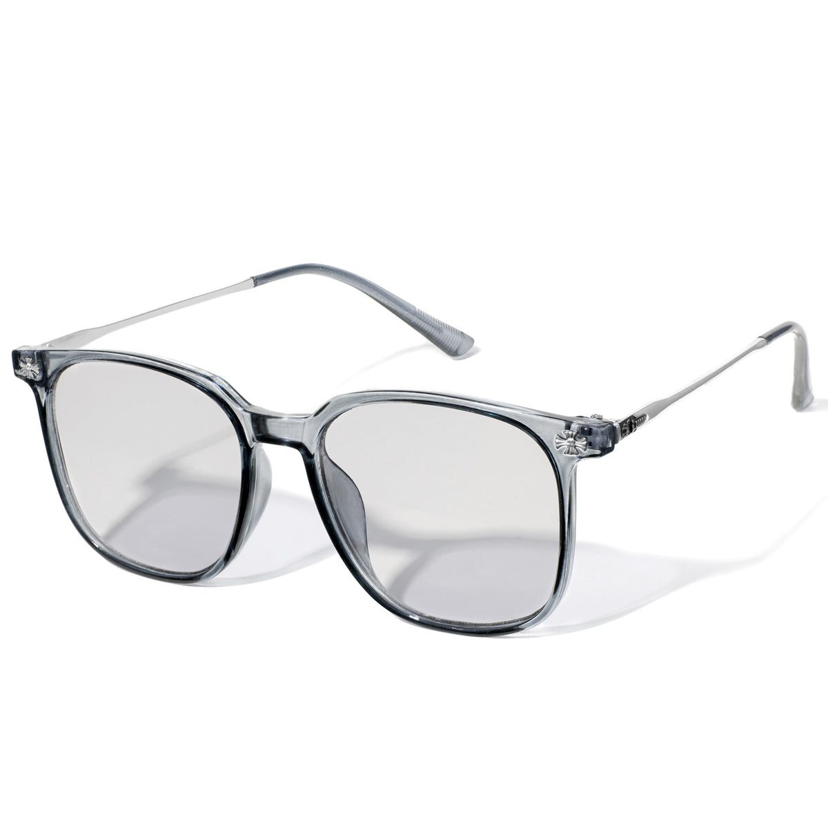 1353 unisex grey large square sunglasses light grey lenses non-polarized PC frame metal temples daily casual commuting