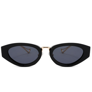 oval black gold sunglasses black lenses non-polarized PC frame metal temples daily commuting casual driving