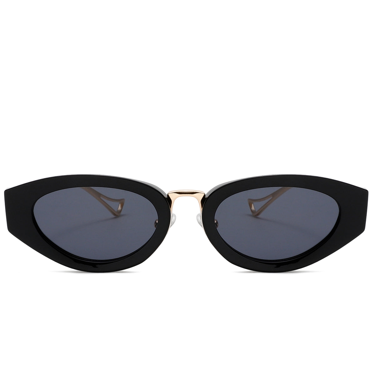 oval black gold sunglasses black lenses non-polarized PC frame metal temples daily commuting casual driving