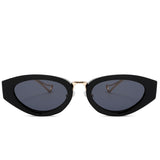 oval black gold sunglasses black lenses non-polarized PC frame metal temples daily commuting casual driving