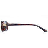 Sunglasses with tortoiseshell frame and gold accents on a white background
