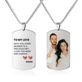 Custom Name&Photo Necklace, Personalized Pictures&Name on Necklace for lovers or Gifts for Father, Couple Gifts+ Customized Gift Box, Stainless Steel