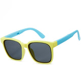 Yellow glasses frame and blue temples