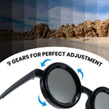 Sunglasses with adjustable lenses on a desert road background