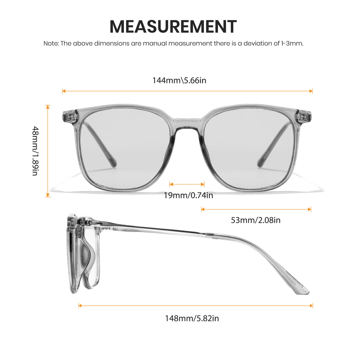 1353 unisex grey large square sunglasses light grey lenses non-polarized PC frame metal temples daily casual commuting