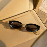 oval black gold sunglasses black lenses non-polarized PC frame metal temples daily commuting casual driving