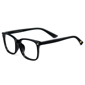 Glossy black limited edition blue light glasses, rectangle PC frame, temple logo, anti-blue ray
