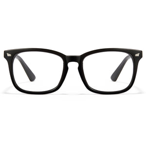 Glossy black limited edition blue light glasses, rectangle PC frame, temple logo, anti-blue ray