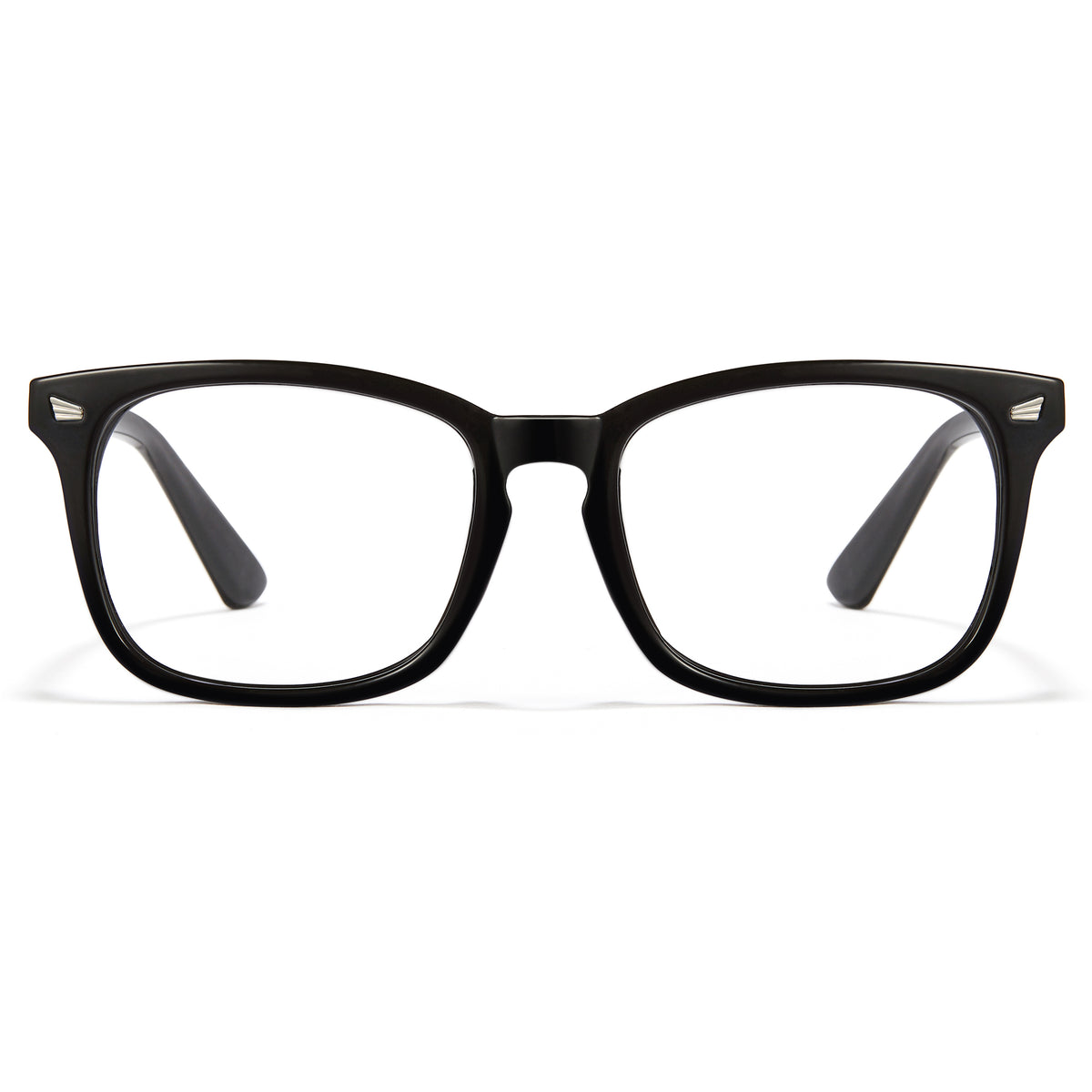 Glossy black limited edition blue light glasses, rectangle PC frame, temple logo, anti-blue ray