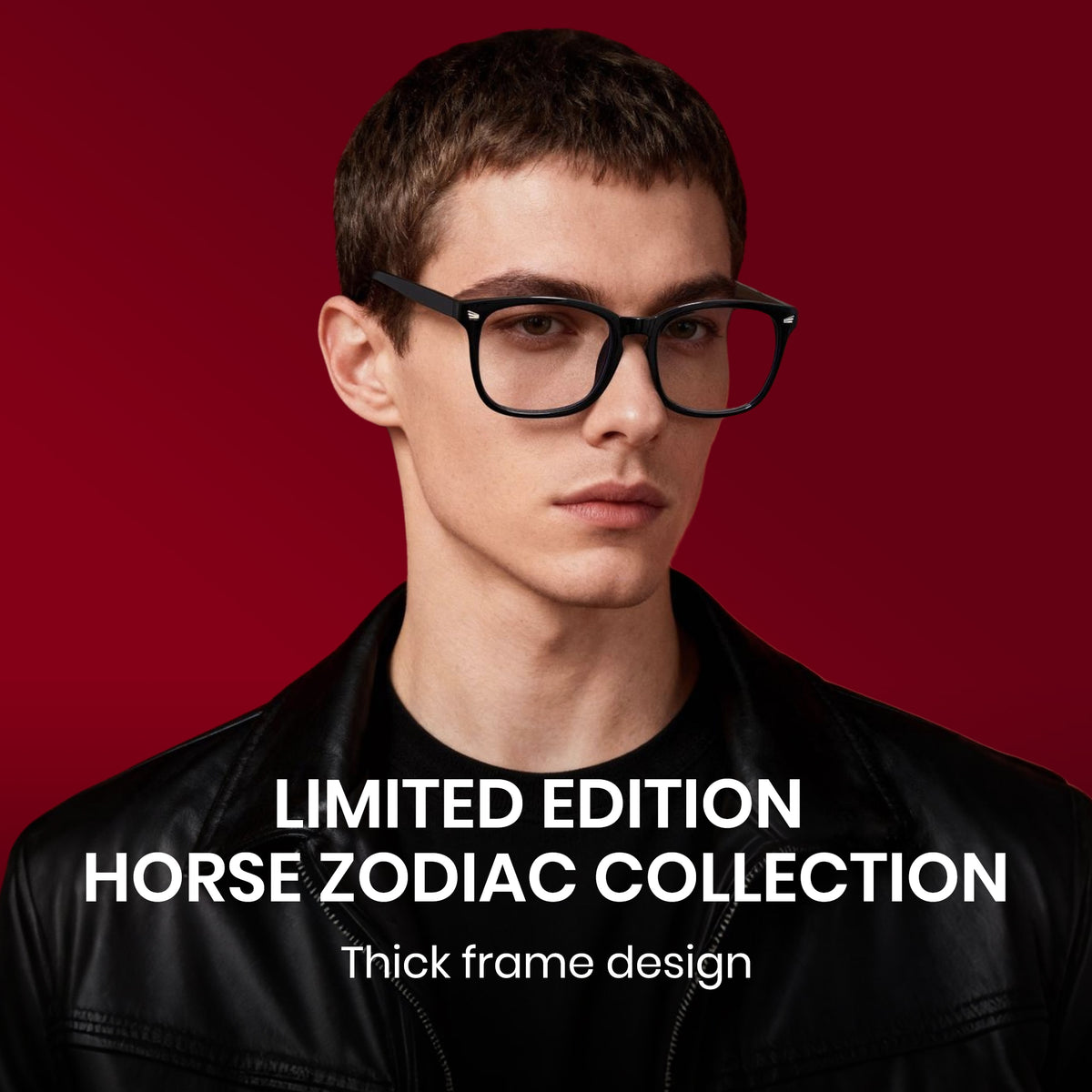 Glossy black limited edition blue light glasses, rectangle PC frame, temple logo, anti-blue ray
