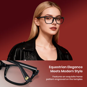 Glossy black limited edition blue light glasses, rectangle PC frame, temple logo, anti-blue ray