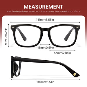 Glossy black limited edition blue light glasses, rectangle PC frame, temple logo, anti-blue ray