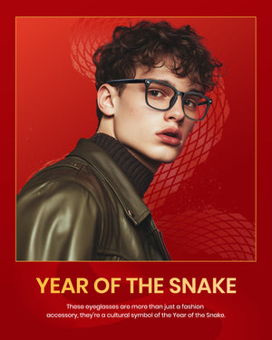 Cyxus 25 Snake Year Limited Edition Square Anti-Blue Glasses PC Material Pritic Bright Black Frame Gew New Year Gain