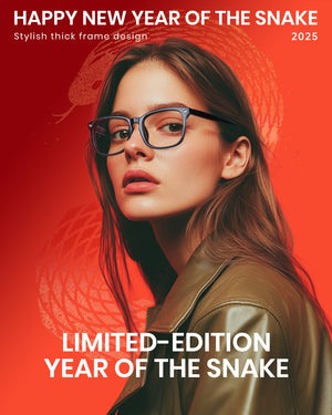 Cyxus 25 Snake Year Limited Edition Square Anti-Blue Glasses PC Material Pritic Bright Black Frame Gew New Year Gain