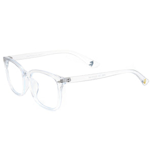 Clear rectangle blue light glasses, white lens, lightweight PC frame, minimalist computer eyewear