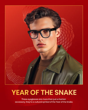 Cyxus 25 Snake Year Limited Edition Square Anti-Plue Glase Glases PC Material Resinens Lruces Frame Black Frame New Year Homes for Moission and Friends Insisex
