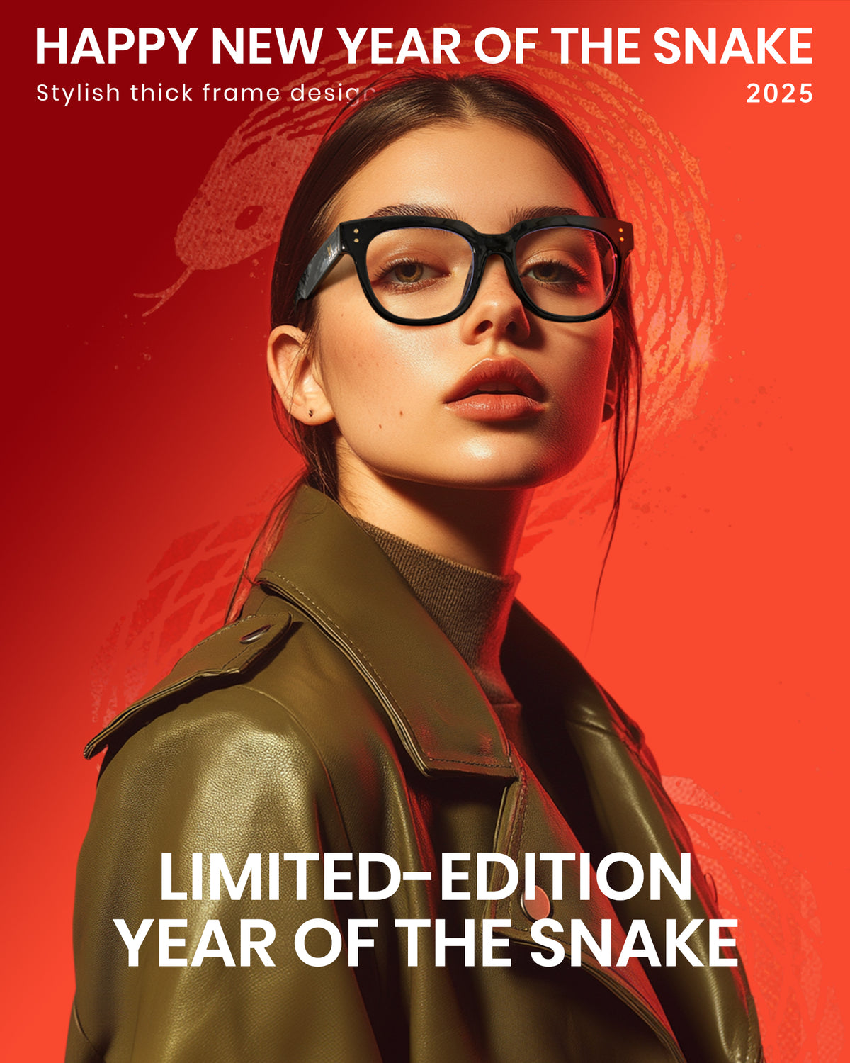 Cyxus 25 Snake Year Limited Edition Square Anti-Plue Glase Glases PC Material Resinens Lruces Frame Black Frame New Year Homes for Moission and Friends Insisex