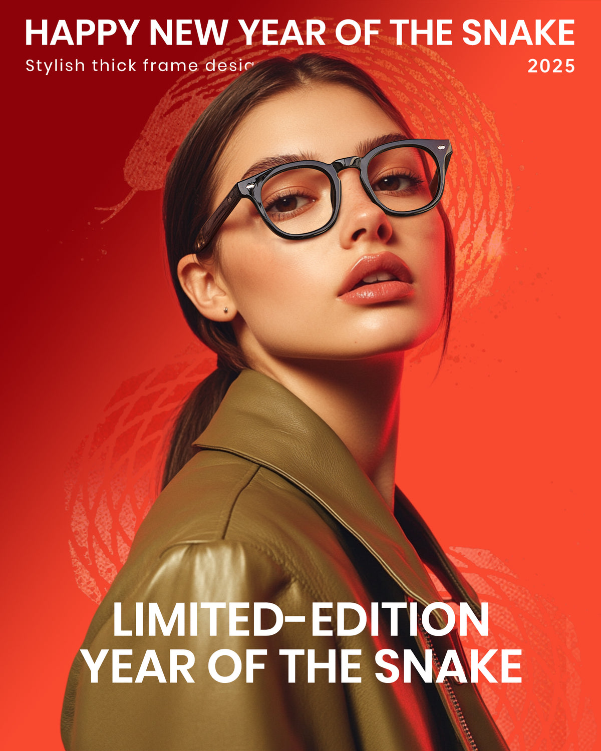 Cyxus 25 Snake Year Limited Edition Anti-Blue Light Glasses Material Material Bright Black Frame New Year Gift for Mostral and Friends Usisex-8155T01-S