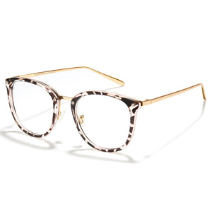 White Leopard Print Retro Round TR 90 Frame Glasses Jola-Clip-On Spring Hinge
