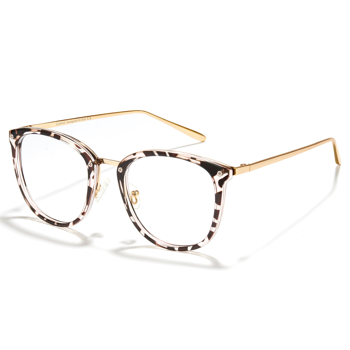 White Leopard Print Retro Round TR 90 Frame Glasses Jola-Clip-On Spring Hinge