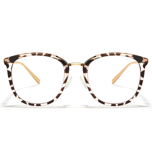 White Leopard Print Retro Round TR 90 Frame Glasses Jola-Clip-On Spring Hinge