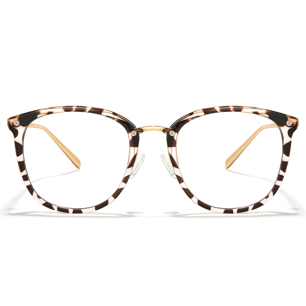 White Leopard Print Retro Round TR 90 Frame Glasses Jola-Clip-On Spring Hinge