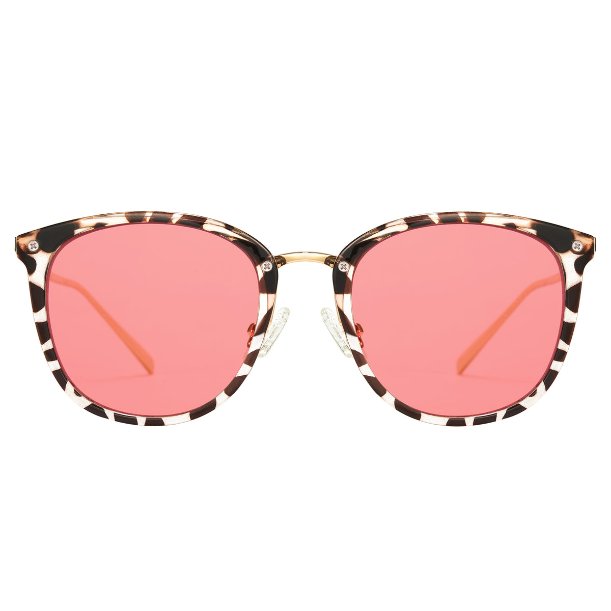 Bean pattern pink lens sleep glasses with gold metal frame, anti-blue light for better rest