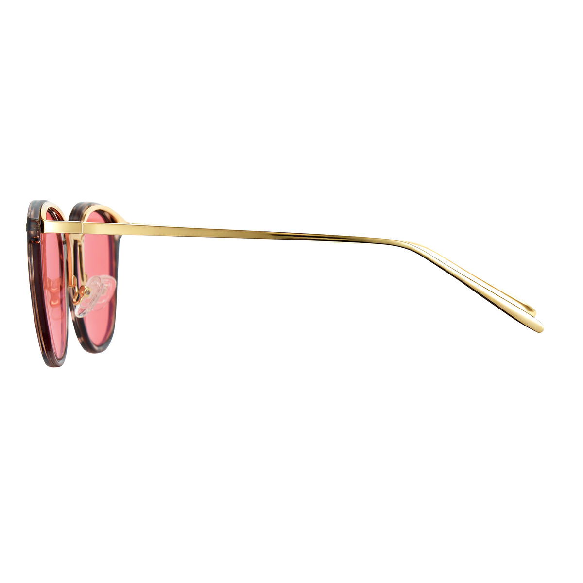 blue light blocking sleep glasses, bean frame pink AC lens, gold metal temples